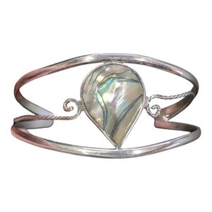 Vintage alpaca mexico abalone inlay teardrop cuff